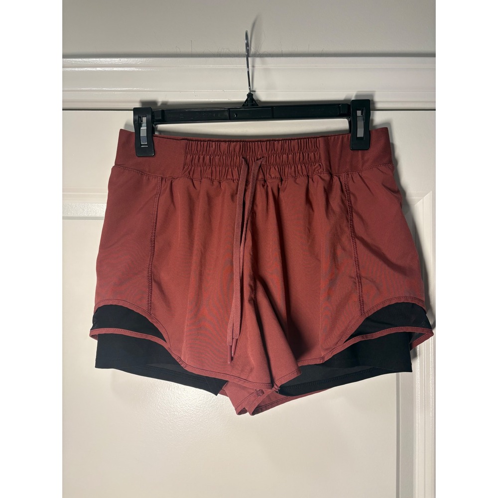 MPG Sport Womens Running Shorts in Rust Red/Black Mesh